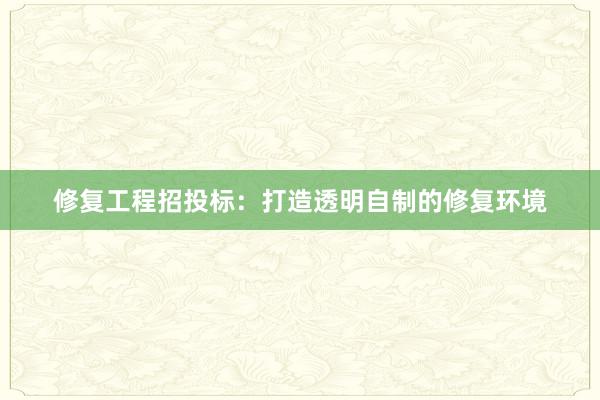 修复工程招投标：打造透明自制的修复环境